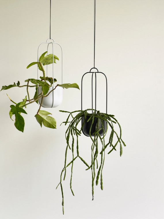 Set of 2 black metal hanging planters, Bodo