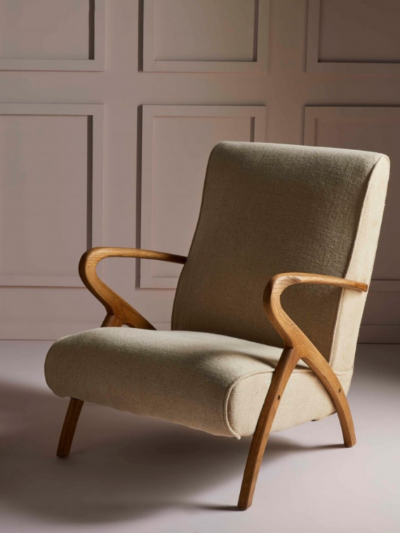 Linen and oak armchair, Jean