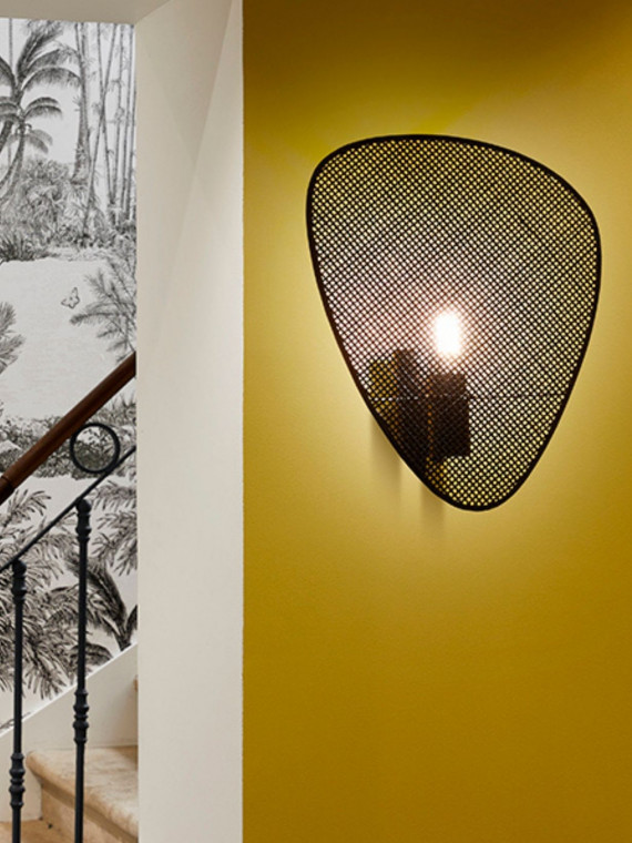 Rattan wall light, Single Screen Black