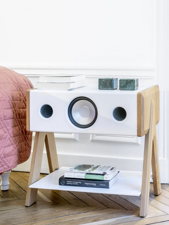 Enceinte haute-fidélité sans fil, Cube CS Chêne, la boite concept