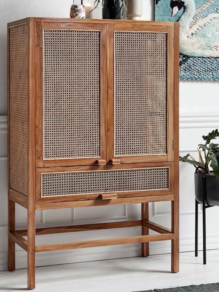 Armoire en teck et rotin naturel, Merge Nordal