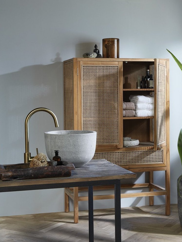 Armoire en teck et rotin naturel, Merge Nordal