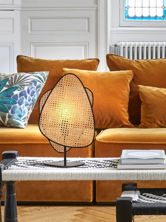 Market Set Table lamp in rattan rattan wickerwork, Black Screen