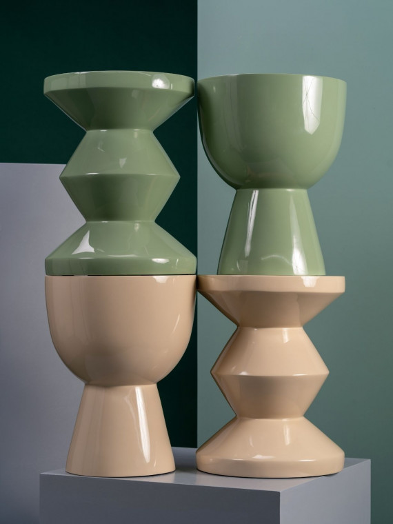 Pols Potten Tabouret laqué résistant à l'eau, Zig Zag vert Olive