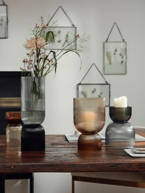 Nordal - Vase bougeoir en verre noir/gris, Riva Tall