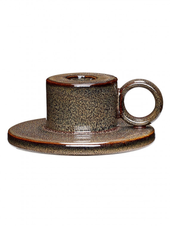 Hubsch - Bougeoir en céramique marron, Oskar