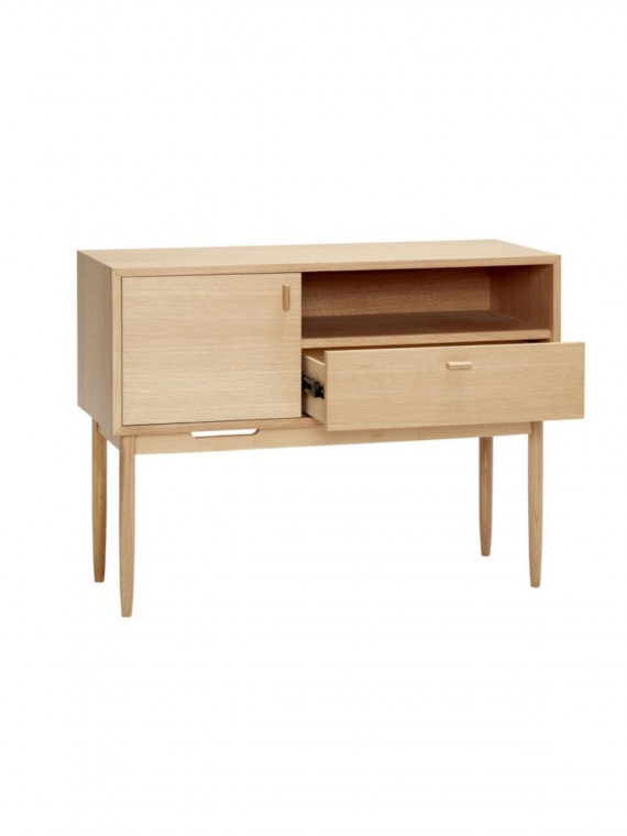 Commode Cube en chêne naturel avec une porte et un tiroir Hübsch