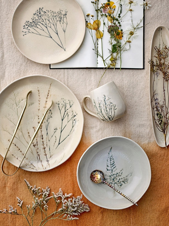 Assiettes plates en grès nature x6 , Bea