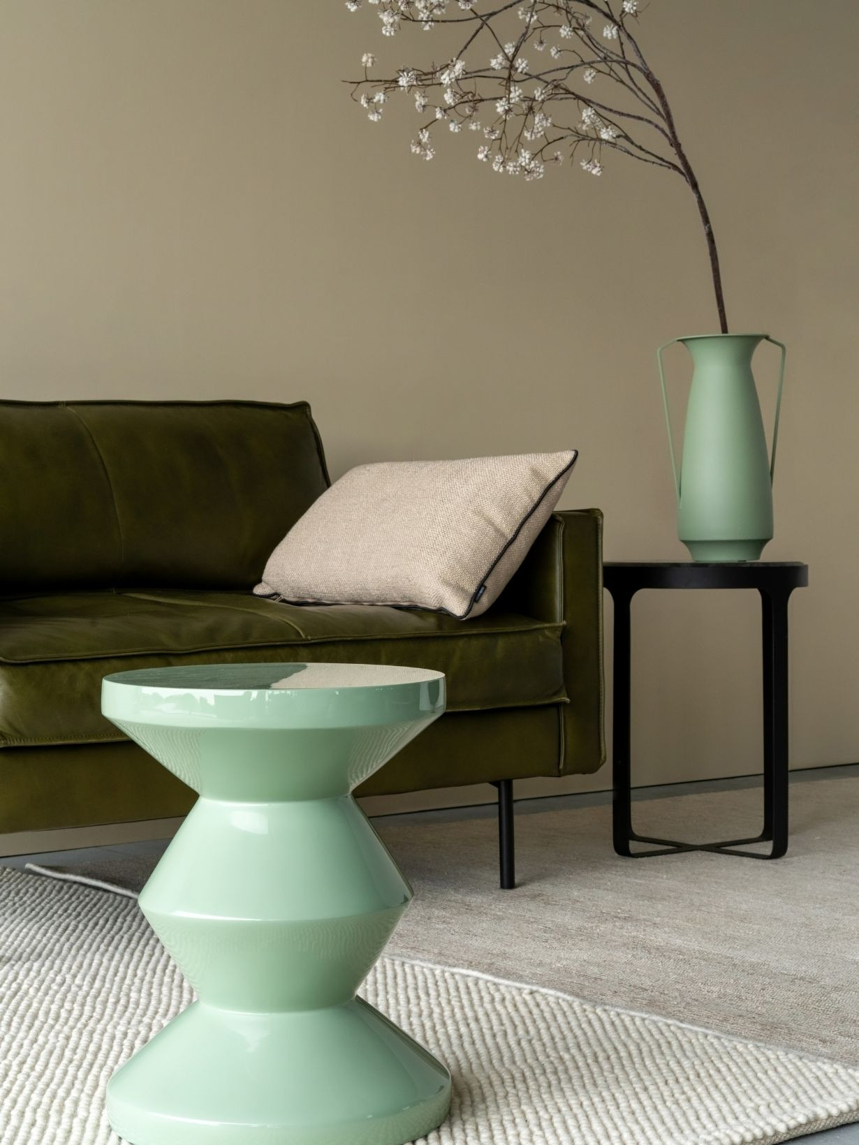 Pols Potten Tabouret laqué résistant à l'eau, Zig Zag vert Olive
