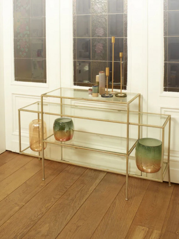 Console Pomax Arte déco en verre et métal doré Lilou