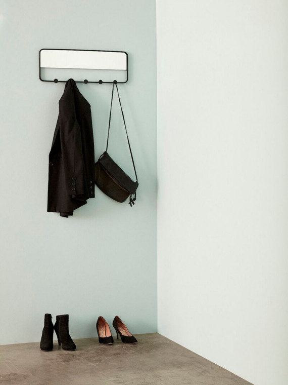Hubsch Porte-manteau 5 crochets en métal noir avec miroir Lund