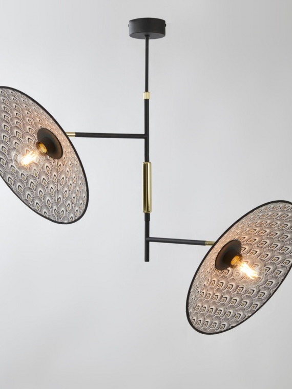 Art Deco 2-light ceiling lamp, Gatsby Peacock Black