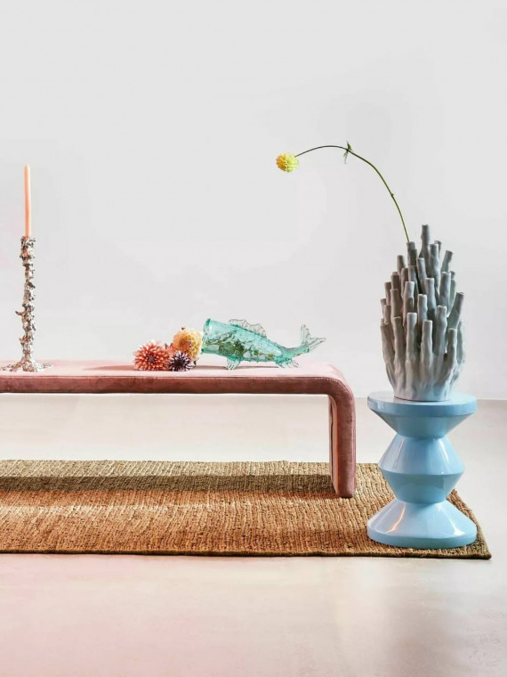 Tabouret laqué bleu ciel, Zig Zag