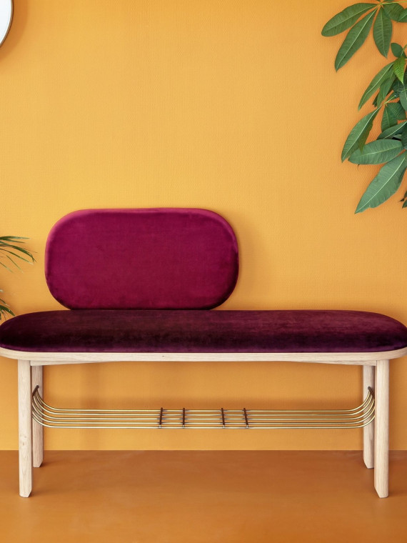 Side bench in natural oak and brushed brass, Eustache Hartô