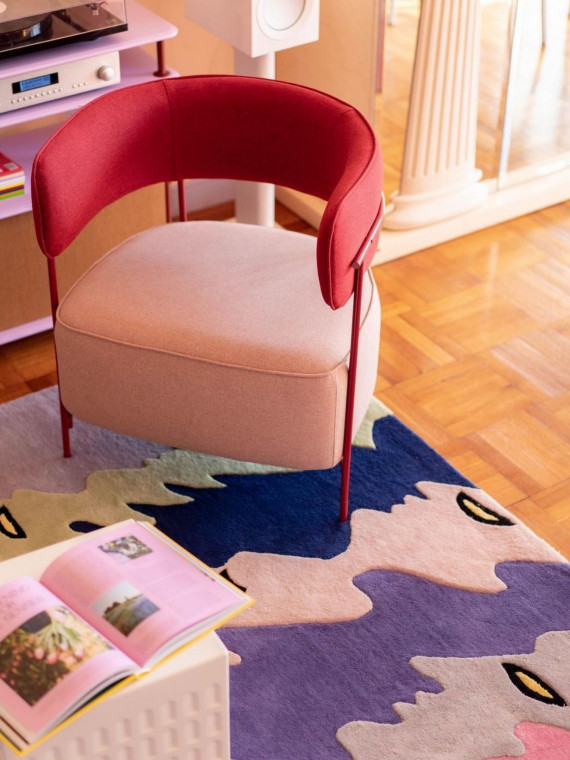 Hubsch Fauteuil en métal et tissu bouclette rose/rouge Teddy