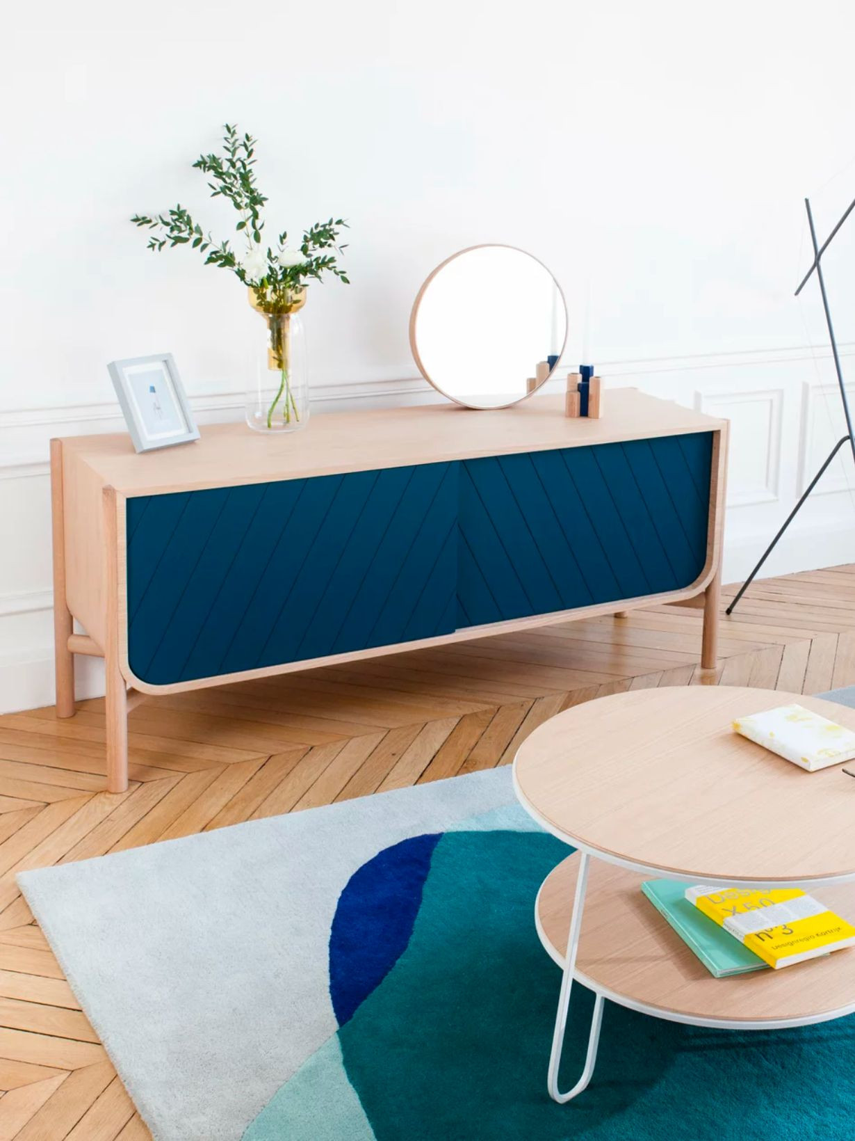 Buffet en chêne naturel bleu pétrol 155cm Marius Hartô