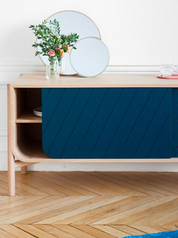 Buffet en chêne naturel bleu pétrol 155cm Marius Hartô