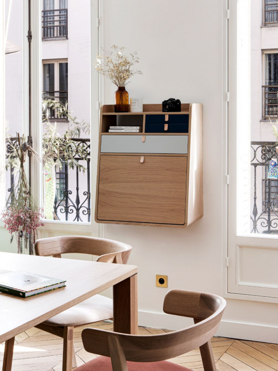 Wall desk light oak finish, Gaston 60 cm