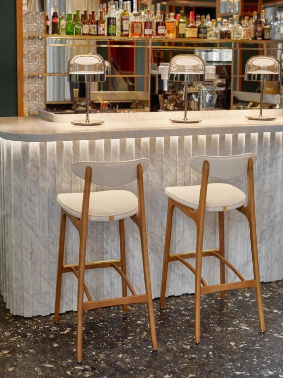 366 Concept Chaise de bar 200-190 en frêne massif et tissu bouclette blanc crème