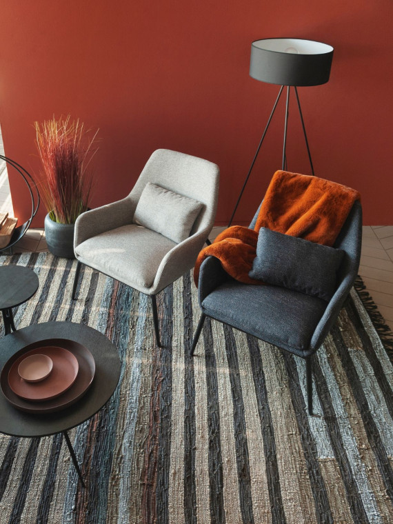 Pomax Fauteuil Hailey en métal et tissu gris clair anthracite