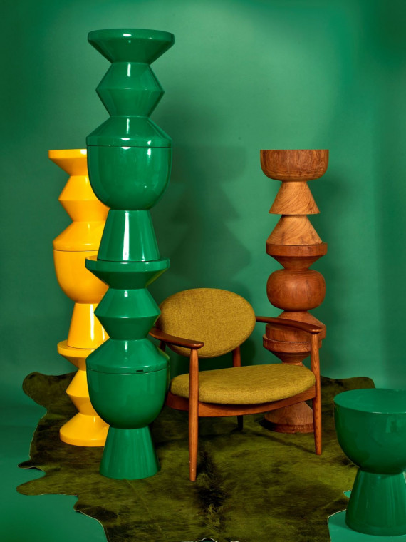 Pols Potten Tabouret Zig Zag laqué vert émeraude
