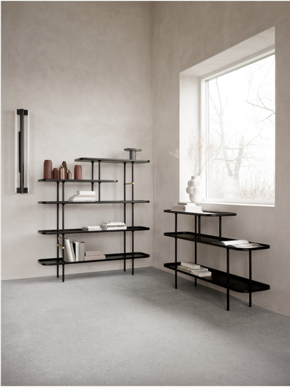 Black steel shelf with brass details, Slice