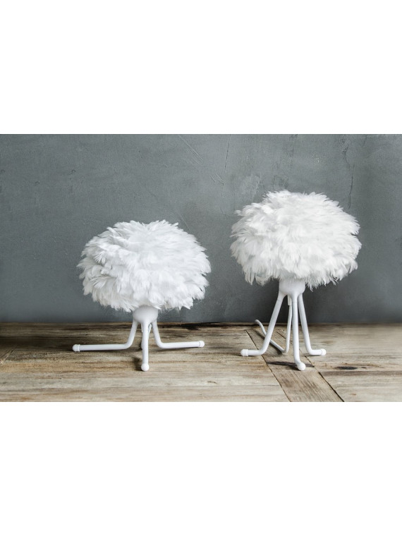 White tripod lamp with white goose feather, Eos mini