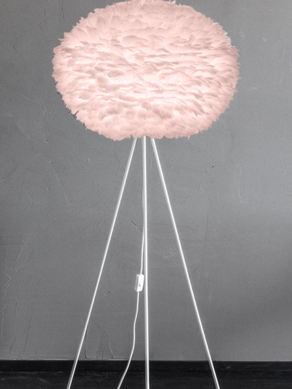 UMAGE - Lampadaire trépied en plume d'oie, Eos large rose et Tripod floor blanc - MBS Design